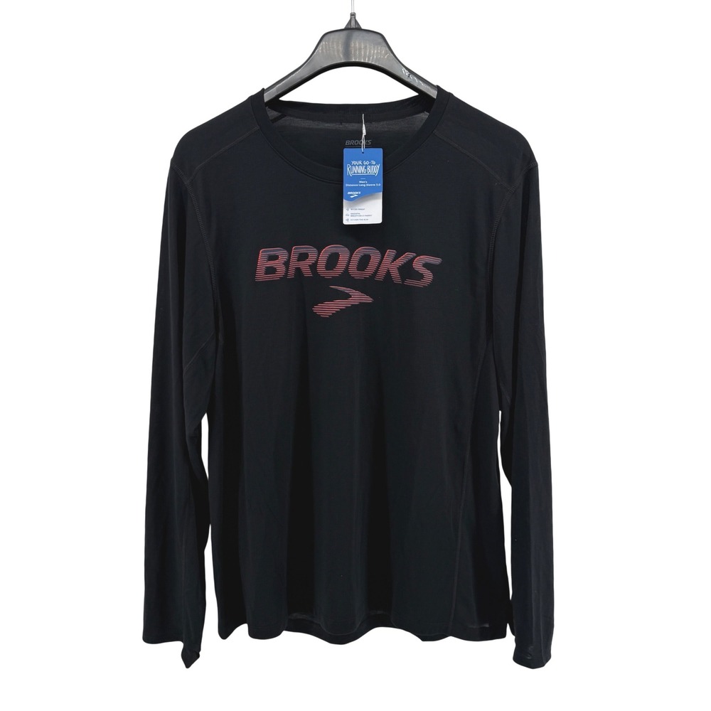 NEW Brooks Distance LS 3.0 Mens XL Running Shirt Black Thumb-Holes Performance